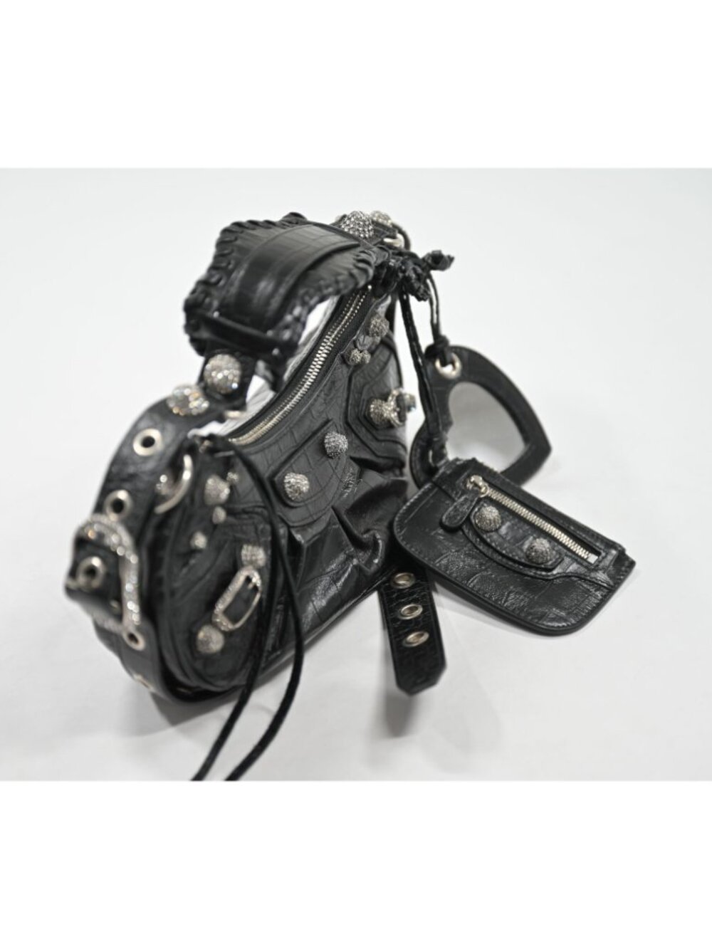Balenciaga Le Cagole Extra Small Shoulder Bag in Black Crocodile Embossed Leathe - Picture 2 of 8